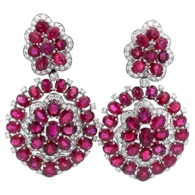Pre-owned Harry Winston Platinum Burma No Heat Ruby And Diamond Earrings: Circa 1970-1980s In Multiple