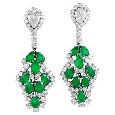Pre-owned Harry Winston Platinum Colombian Emerald And Diamond Detachable Ear Clips In Green
