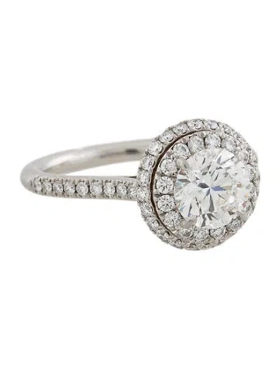 Pre-owned Harry Winston Platinum Diamond Double Halo Engagement Ring In Multicolor