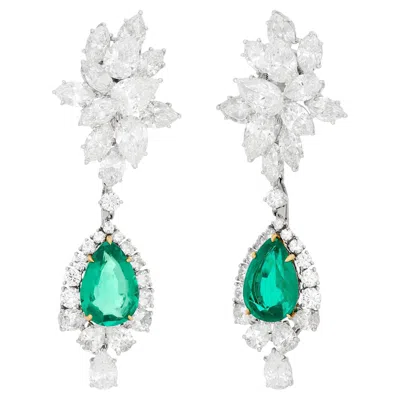 Pre-owned Harry Winston Platinum Emerald And Diamond, Removeable Drops, Dangle Earrings In Green