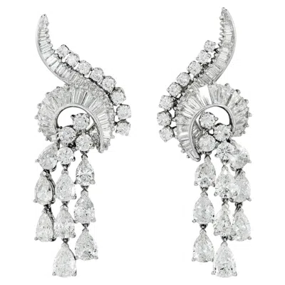 Pre-owned Harry Winston Platinum Pear, Baguette And Round Diamond Ear Clips In Multi