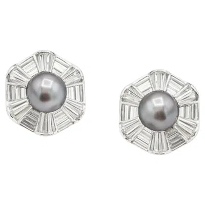 Pre-owned Harry Winston Platinum Pearl And 10.00 Carat Diamond Earrings In Multiple