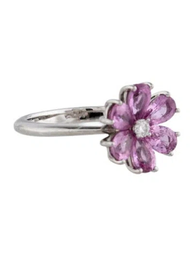 Pre-owned Harry Winston Platinum Sapphire & Diamond Forget-me-not Cocktail Ring In Multicolor