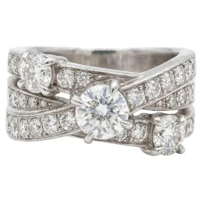 Pre-owned Harry Winston Platinum Three Row Round Brilliant Diamond Ring In Multi