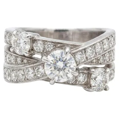 Pre-owned Harry Winston Platinum Three Row Round Brilliant Diamond Ring In Multiple