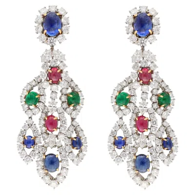 Pre-owned Harry Winston Precious Gem And Diamond Ear Clips In Multi