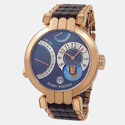 Pre-owned Harry Winston Premier 200-mmtz39r Manual Winding Blue 18k Rose Gold Men's Wristwatch 39 Mm