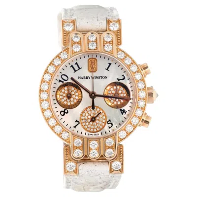 Pre-owned Harry Winston Premier Chronograph 18k Rose Gold & Diamonds Watch In Red