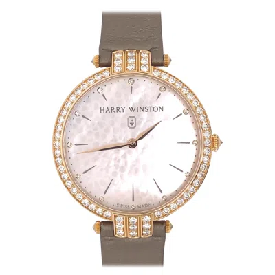 Pre-owned Harry Winston Premier Ladies Diamonds & 18k Rose Gold & Satin Strap In Red