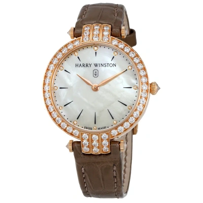Harry Winston Premier Mother Of Pearl Dial Ladies Diamond Watch Prnqhm36rr008 In Gold