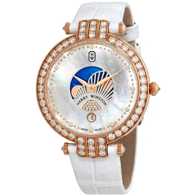 Harry Winston Premier Mother Of Pearl Dial Ladies Diamond Watch Prnqmp36rr001 In Gold