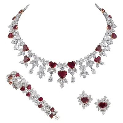 Pre-owned Harry Winston Ruby Diamond Necklace Suite Signed Luxury Jewelry In Multiple