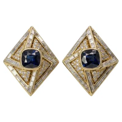 Pre-owned Harry Winston Sapphire And Diamond Earrings In Blue