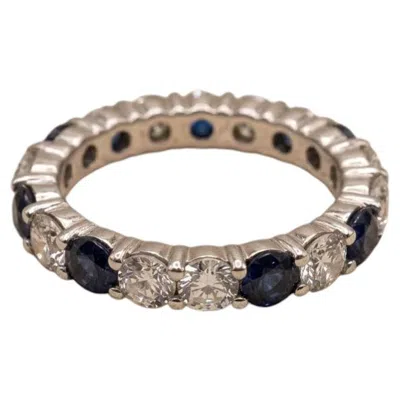 Pre-owned Harry Winston Sapphire And Diamond Platinum Band Ring In Blue