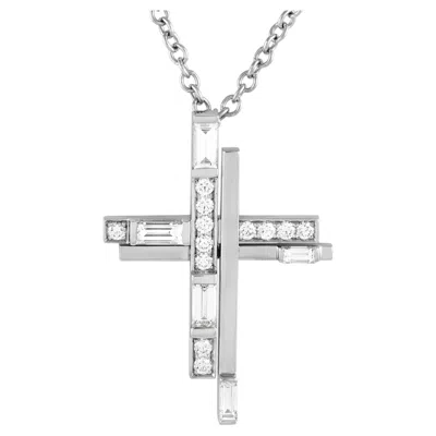 Pre-owned Harry Winston Symbols Platinum Diamond Cross Necklace In Multi