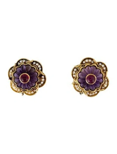 Pre-owned Harry Winston Vintage 18k Ruby, Amethyst, & Diamond Clip-on Earrings In Multi