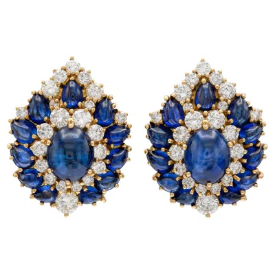 Pre-owned Harry Winston Vintage 1960s  Cabochon Sapphire And Diamond Earrings In Blue