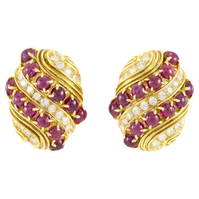 Pre-owned Harry Winston Vintage 1980s  Cabochon Ruby And Diamond Earrings In Multi
