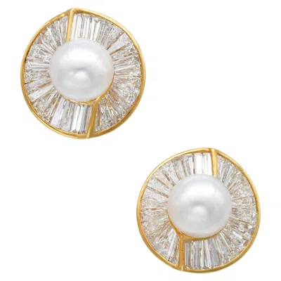 Pre-owned Harry Winston Vintage Pearl And Diamond Clip-on Earrings In 18k In Multiple