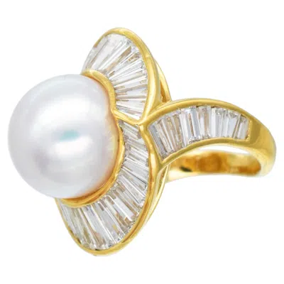 Pre-owned Harry Winston Vintage Pearl And Diamond Ring In 18k Yellow Gold