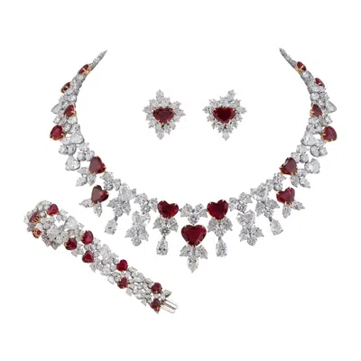 Pre-owned Harry Winston Vintage Ruby Diamond Necklace Suite, Circa 1980s In Multi