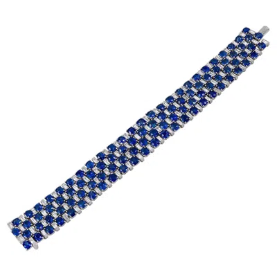 Pre-owned Harry Winston Vintage Sapphire & Diamond Mixed-cut Bracelet In Platinum � Signed In Blue