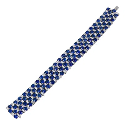 Pre-owned Harry Winston Vintage Untreated Sapphire Diamond Bracelet In Platinum In Blue