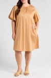 Harshman Agata Flutter Sleeve Cotton Dress In Sand