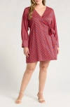 Harshman Althea Long Sleeve Wrap Dress In Poppy Red/navy Pattern