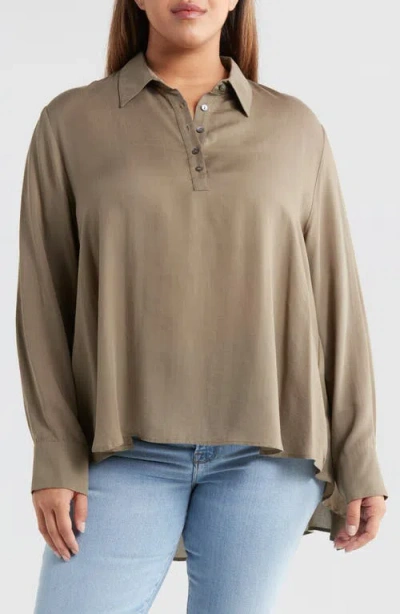 Harshman Anais Long Sleeve Tunic Top In Dark Green Melange