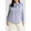 Harshman Aveline Tie Neck Button-up Shirt In Ice Blue