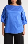 Harshman Balia Cotton Popover Top In Royal Blue