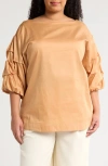 Harshman Balia Cotton Popover Top In Sand