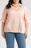 Harshman Bernadina Elbow Sleeve Cotton Button-up Shirt In Rose Cloud