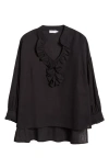Harshman Cordelia Ruffle Cotton & Linen Top In Black