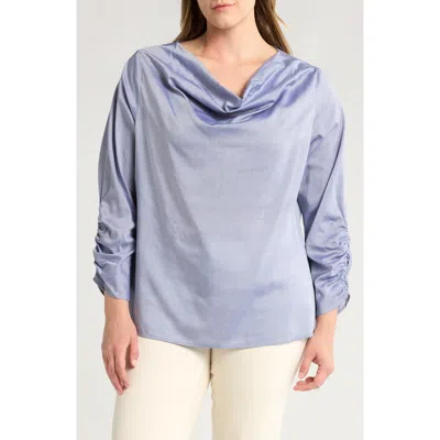 Harshman Dania Ruched Draped Neck Top In Ice Blue