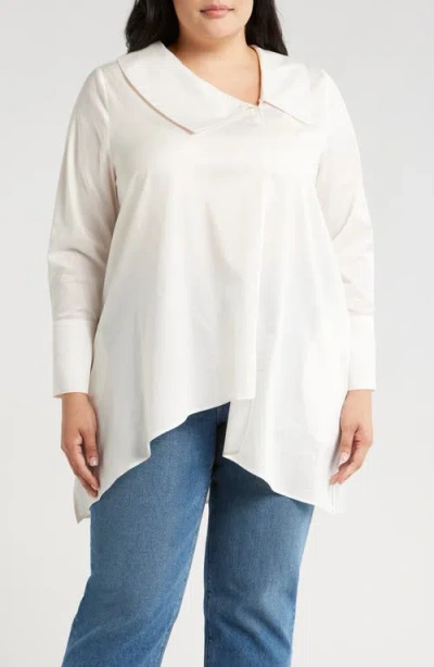 Harshman Dorette Asymmetric Collar Cotton Tunic In Ivory