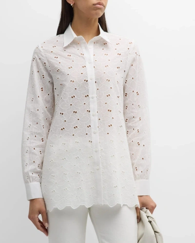Harshman Kairos Eyelet Embroidered Button-front Shirt In Antique White