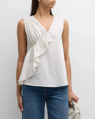 Harshman Leander V-neck Ruched Ruffle Tank Top In Ivory