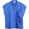 Harshman Lily Asymmetric Ruched Button-up Shirt In Royal Blue