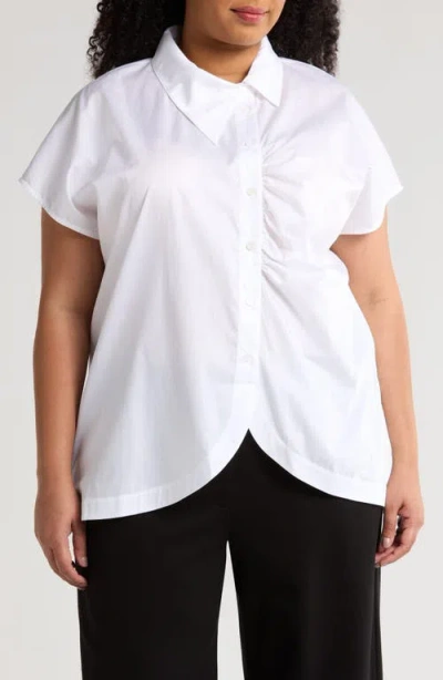 Harshman Lily Asymmetric Ruched Button-up Shirt In White