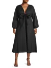 Harshman Plus Size Novella Plunging Tie-front Midi Dress In Black