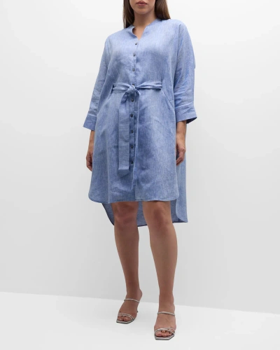 Harshman Plus Size Fresia Belted Button-front Caftan Shirtdress In Denim Blue