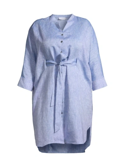 Harshman, Plus Size Women's Fresia Cotton-linen Shirtdress In Denim Blue
