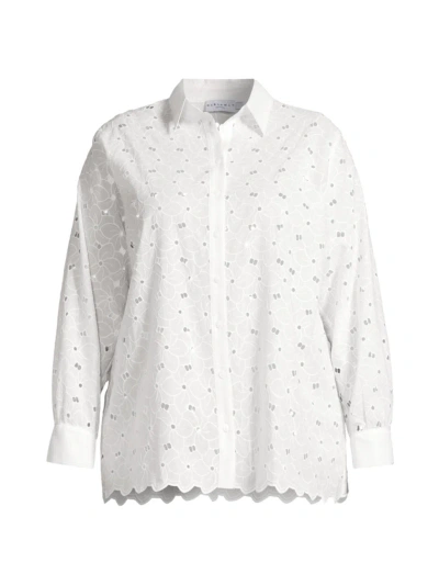 Harshman, Plus Size Women's Kairos Embroidered Cotton Shirt In Antique White
