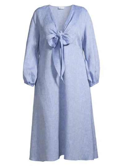Harshman, Plus Size Women's Novella Cotton-linen Midi-dress In Denim Blue