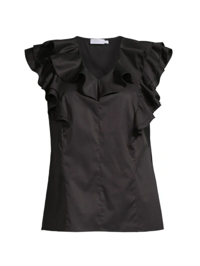 Harshman, Plus Size Women's Yurika Cotton Ruffle Blouse In Black