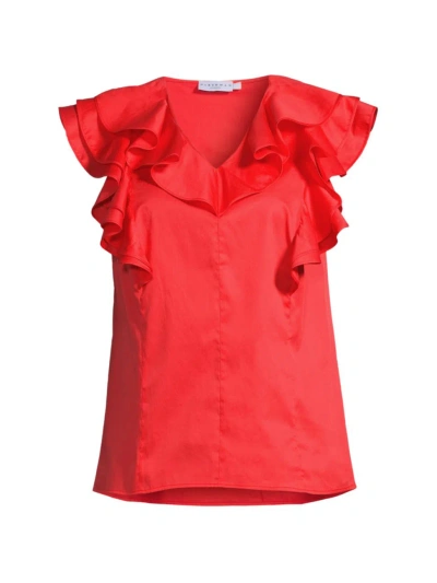Harshman, Plus Size Women's Yurika Cotton Ruffled Blouse In Poppy Red