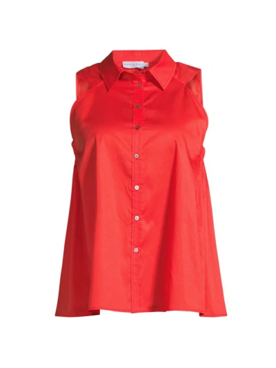 Harshman, Plus Size Women's Ziva Cotton Sleeveless Shirt In Poppy Red
