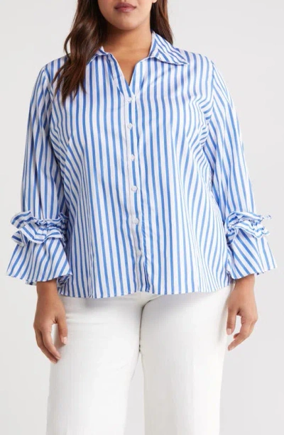 Harshman Selina Button-up Shirt In Indigo Stripes